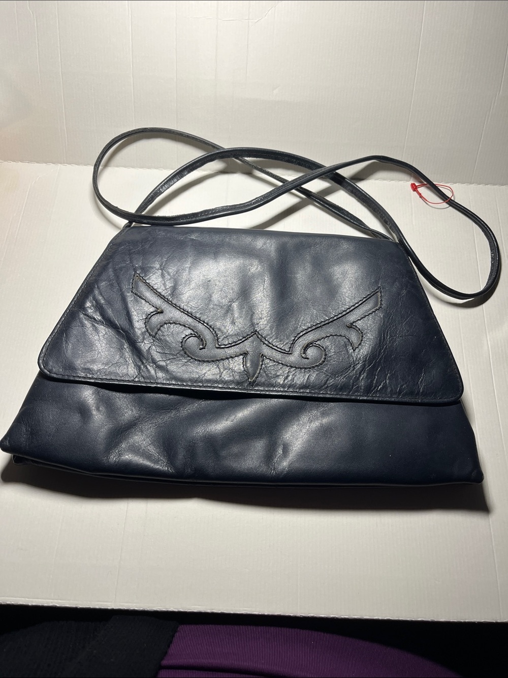 Classic Navy Leather Crossbody Shoulder Bag